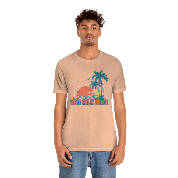West Palm Beach, Florida T-Shirt - Retro Palm Tree & Beach Unisex West Palm Beach Shirt