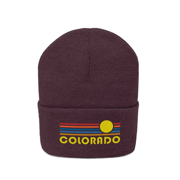 Colorado Beanie - Adult Embroidered Retro Sunset Colorado Knit Hat