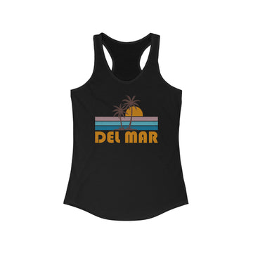 Buy solid-black Del Mar, California Women's Tank - Retro Palm Tree Women's Racerback Del Mar Tank Top