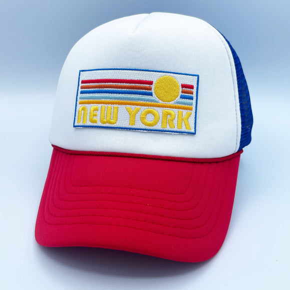 New York Trucker Hat - Retro Sun New York Snapback Hat