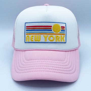 New York Trucker Hat - Retro Sun New York Snapback Hat - 0