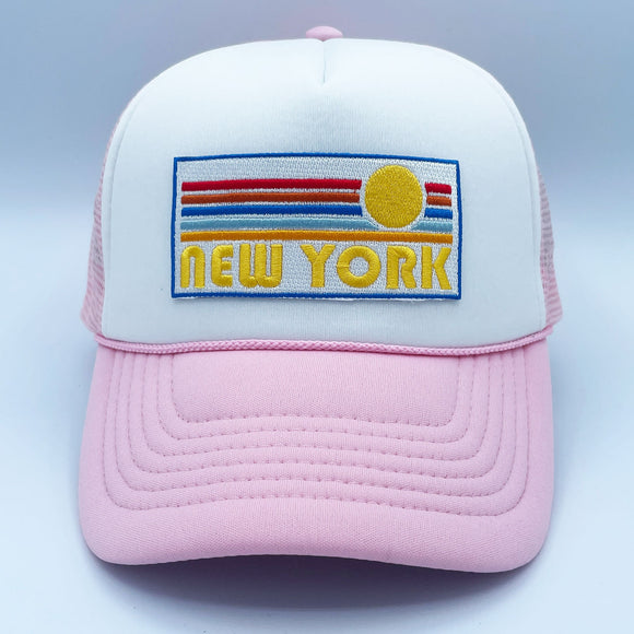 New York Trucker Hat - Retro Sun New York Snapback Hat