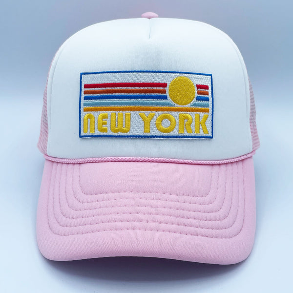 New York Trucker Hat - Retro Sun New York Snapback Hat /Adult Hat