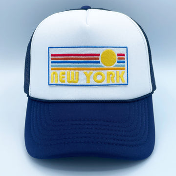 New York Trucker Hat - Retro Sun New York Snapback Hat