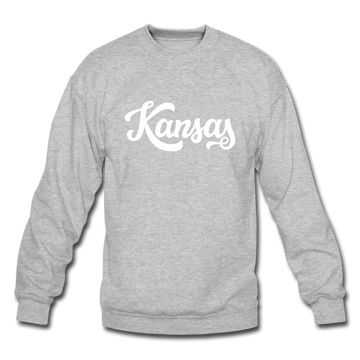 Kansas Sweatshirt - Hand Lettered Kansas Crewneck Sweatshirt - heather gray