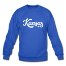 Kansas Sweatshirt - Hand Lettered Kansas Crewneck Sweatshirt - royal blue