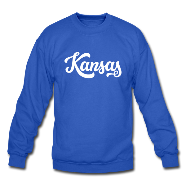 Kansas Sweatshirt - Hand Lettered Kansas Crewneck Sweatshirt - royal blue