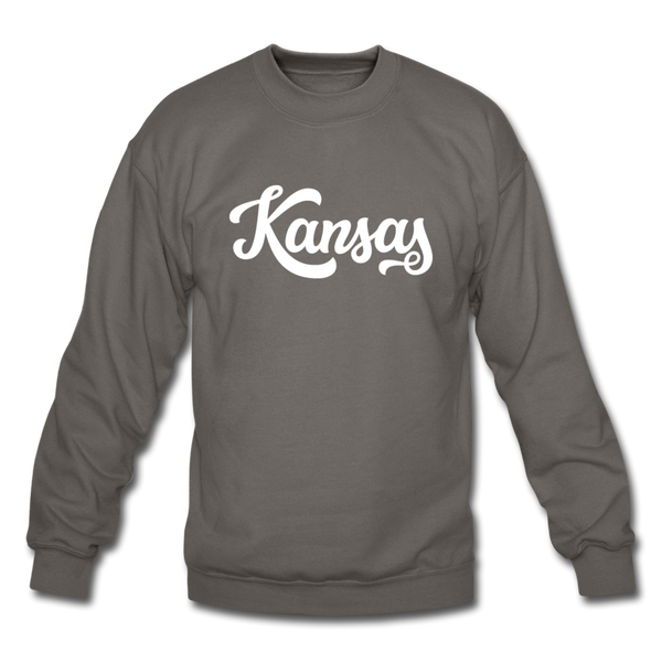 Kansas Sweatshirt - Hand Lettered Kansas Crewneck Sweatshirt - asphalt gray