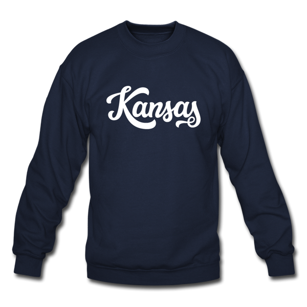Kansas Sweatshirt - Hand Lettered Kansas Crewneck Sweatshirt - navy