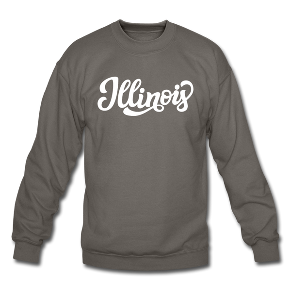 Illinois Sweatshirt - Hand Lettered Illinois Crewneck Sweatshirt - asphalt gray