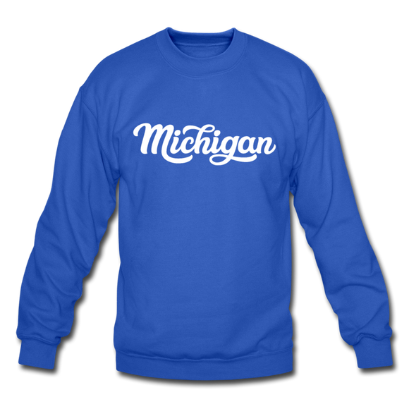 Michigan Sweatshirt - Hand Lettered Michigan Crewneck Sweatshirt - royal blue