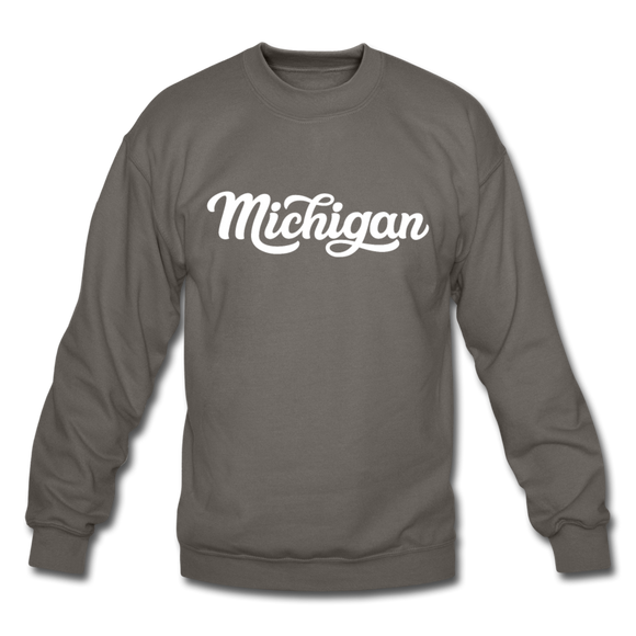 Michigan Sweatshirt - Hand Lettered Michigan Crewneck Sweatshirt - asphalt gray