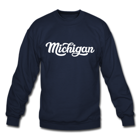 Michigan Sweatshirt - Hand Lettered Michigan Crewneck Sweatshirt - navy