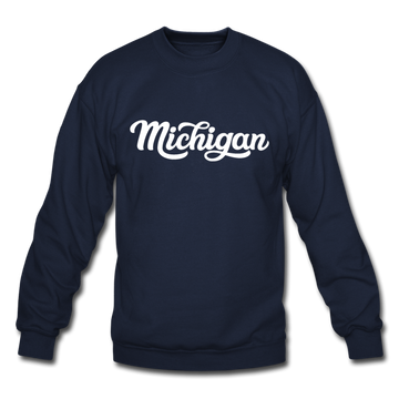 Michigan Sweatshirt - Hand Lettered Michigan Crewneck Sweatshirt - navy