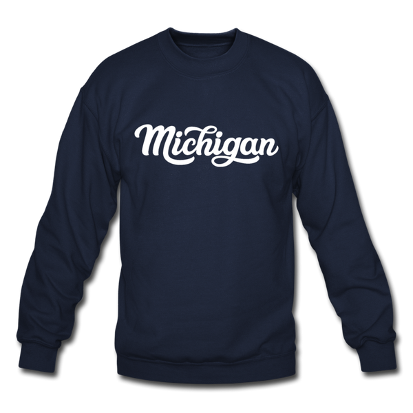 Michigan Sweatshirt - Hand Lettered Michigan Crewneck Sweatshirt - navy