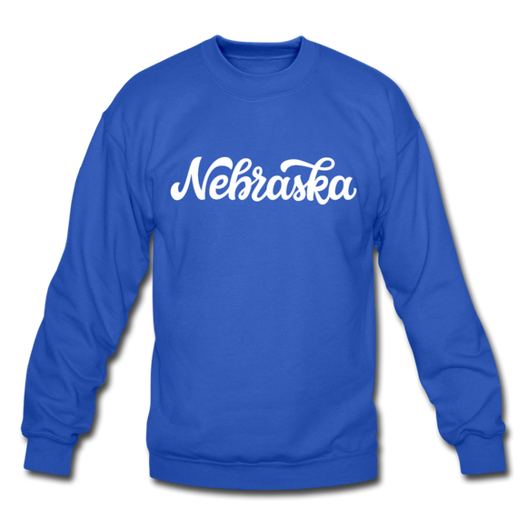Nebraska Sweatshirt - Hand Lettered Nebraska Crewneck Sweatshirt - royal blue