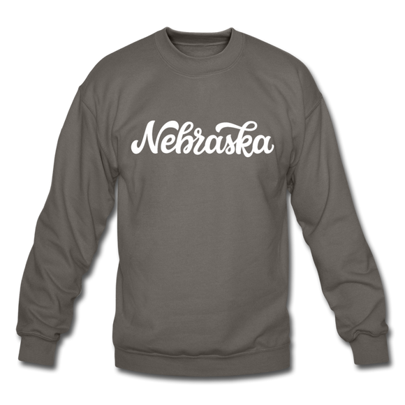Nebraska Sweatshirt - Hand Lettered Nebraska Crewneck Sweatshirt - asphalt gray