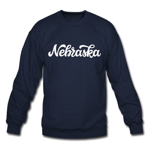 Nebraska Sweatshirt - Hand Lettered Nebraska Crewneck Sweatshirt - navy