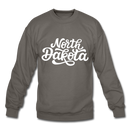 North Dakota Sweatshirt - Hand Lettered North Dakota Crewneck Sweatshirt - asphalt gray