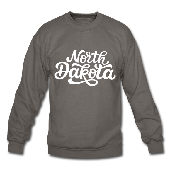North Dakota Sweatshirt - Hand Lettered North Dakota Crewneck Sweatshirt - asphalt gray
