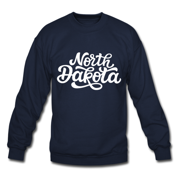 North Dakota Sweatshirt - Hand Lettered North Dakota Crewneck Sweatshirt - navy