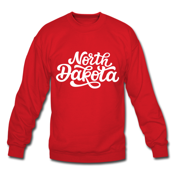 North Dakota Sweatshirt - Hand Lettered North Dakota Crewneck Sweatshirt - red