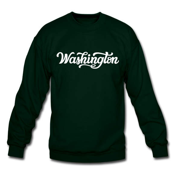 Washington Sweatshirt - Hand Lettered Washington Crewneck Sweatshirt - forest green