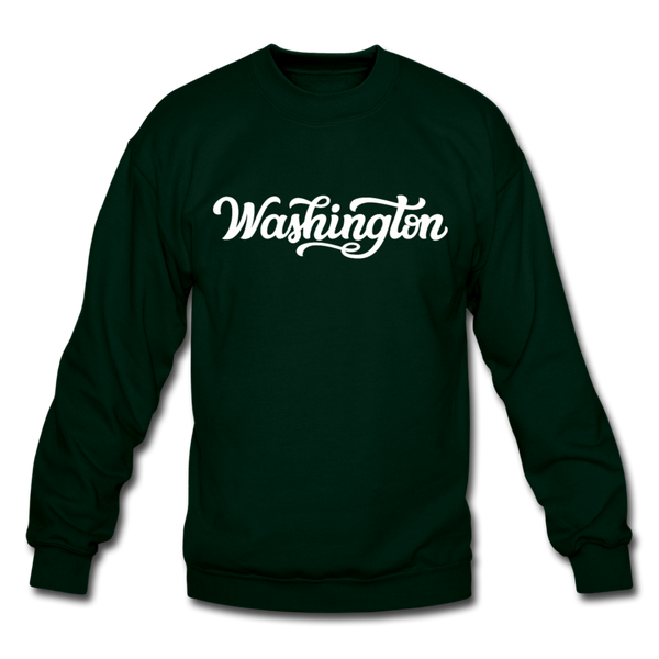 Washington Sweatshirt - Hand Lettered Washington Crewneck Sweatshirt - forest green