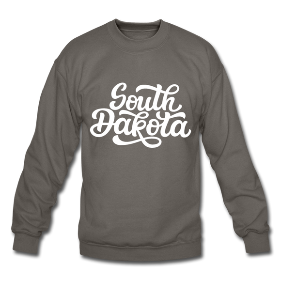 South Dakota Sweatshirt - Hand Lettered South Dakota Crewneck Sweatshirt - asphalt gray