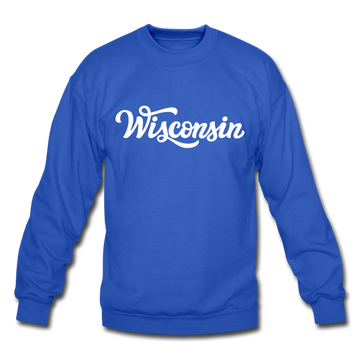 Wisconsin Sweatshirt - Hand Lettered Wisconsin Crewneck Sweatshirt - royal blue