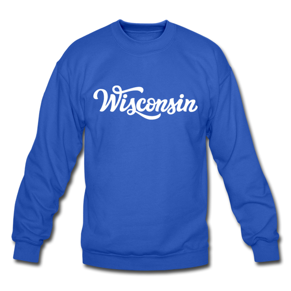 Wisconsin Sweatshirt - Hand Lettered Wisconsin Crewneck Sweatshirt - royal blue
