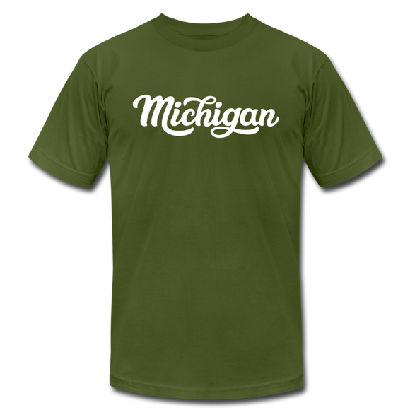 Michigan T-Shirt - Hand Lettered Unisex Michigan T Shirt - olive