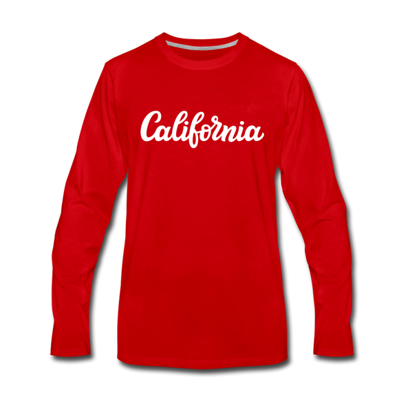 California Long Sleeve T-Shirt - Hand Lettered Unisex California Long Sleeve Shirt - red