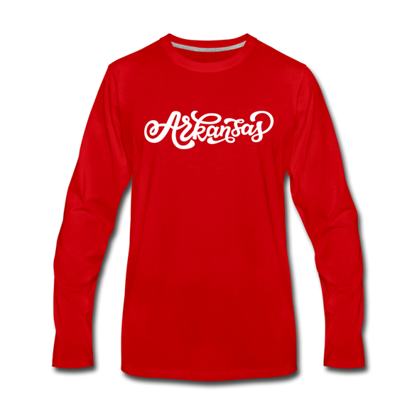 Arkansas Long Sleeve T-Shirt - Hand Lettered Unisex Arkansas Long Sleeve Shirt - red
