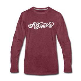 Arkansas Long Sleeve T-Shirt - Hand Lettered Unisex Arkansas Long Sleeve Shirt - heather burgundy
