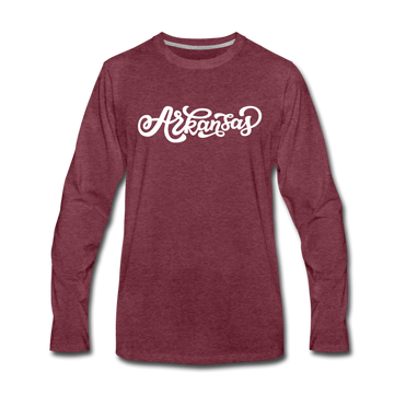 Arkansas Long Sleeve T-Shirt - Hand Lettered Unisex Arkansas Long Sleeve Shirt - heather burgundy