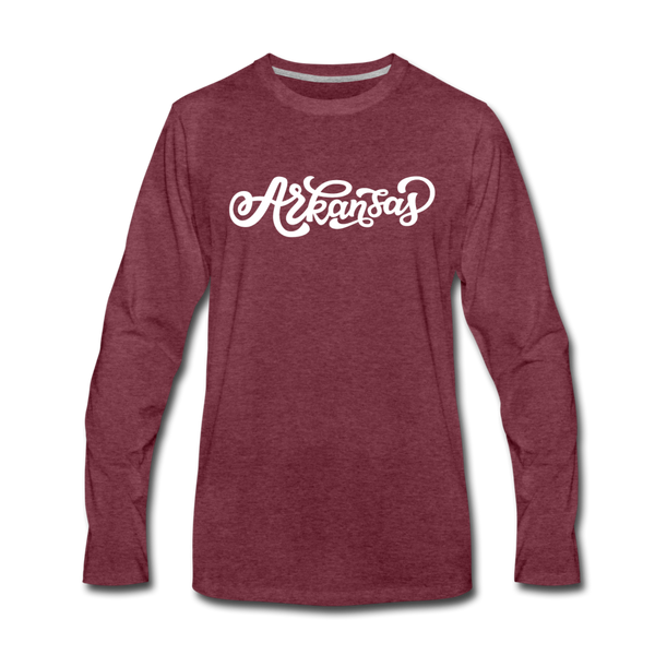 Arkansas Long Sleeve T-Shirt - Hand Lettered Unisex Arkansas Long Sleeve Shirt - heather burgundy