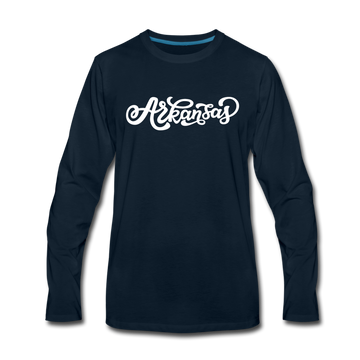 Arkansas Long Sleeve T-Shirt - Hand Lettered Unisex Arkansas Long Sleeve Shirt - deep navy
