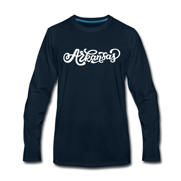 Arkansas Long Sleeve T-Shirt - Hand Lettered Unisex Arkansas Long Sleeve Shirt - deep navy