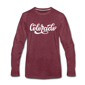 Colorado Long Sleeve T-Shirt - Hand Lettered Unisex Colorado Long Sleeve Shirt - heather burgundy