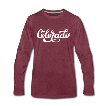 Colorado Long Sleeve T-Shirt - Hand Lettered Unisex Colorado Long Sleeve Shirt - heather burgundy