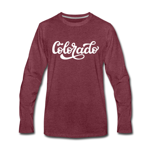 Colorado Long Sleeve T-Shirt - Hand Lettered Unisex Colorado Long Sleeve Shirt - heather burgundy