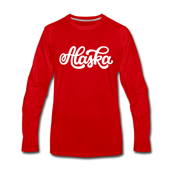 Alaska Long Sleeve T-Shirt - Hand Lettered Unisex Alaska Long Sleeve Shirt - red