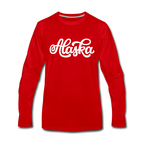 Alaska Long Sleeve T-Shirt - Hand Lettered Unisex Alaska Long Sleeve Shirt - red