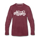 Alaska Long Sleeve T-Shirt - Hand Lettered Unisex Alaska Long Sleeve Shirt - heather burgundy