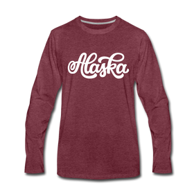 Alaska Long Sleeve T-Shirt - Hand Lettered Unisex Alaska Long Sleeve Shirt - heather burgundy