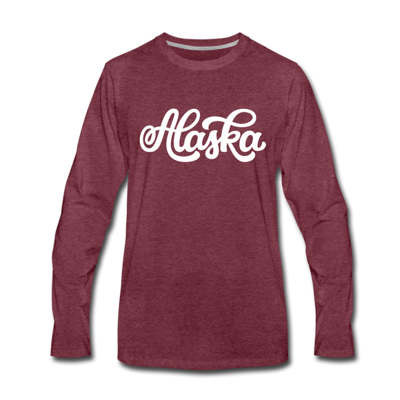 Alaska Long Sleeve T-Shirt - Hand Lettered Unisex Alaska Long Sleeve Shirt - heather burgundy