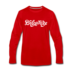 Delaware Long Sleeve T-Shirt - Hand Lettered Unisex Delaware Long Sleeve Shirt - red
