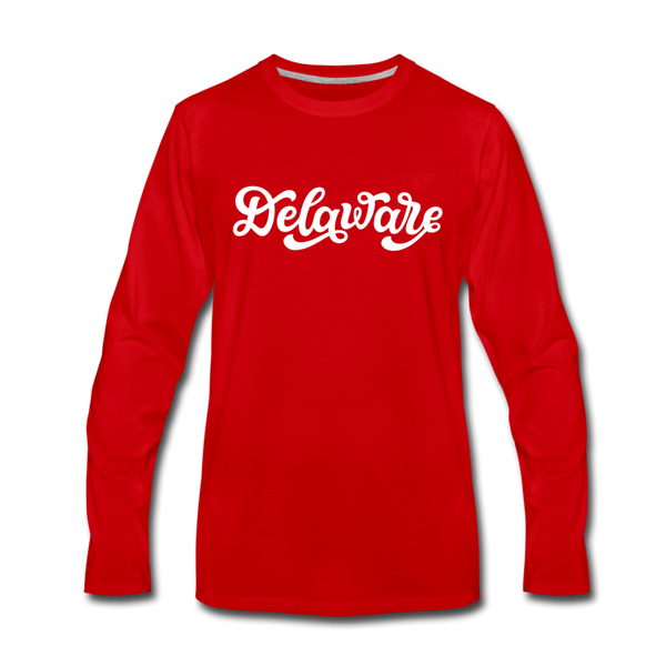 Delaware Long Sleeve T-Shirt - Hand Lettered Unisex Delaware Long Sleeve Shirt - red