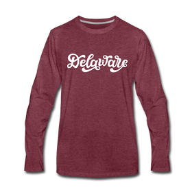 Delaware Long Sleeve T-Shirt - Hand Lettered Unisex Delaware Long Sleeve Shirt - heather burgundy